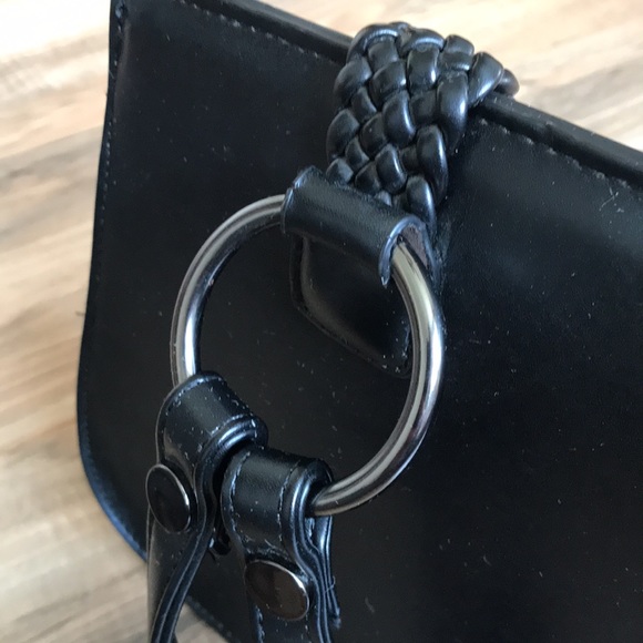 Lionel Black Leather Look Braided and Studded Cross Body Purse with Tassels - Picture 4 of 8